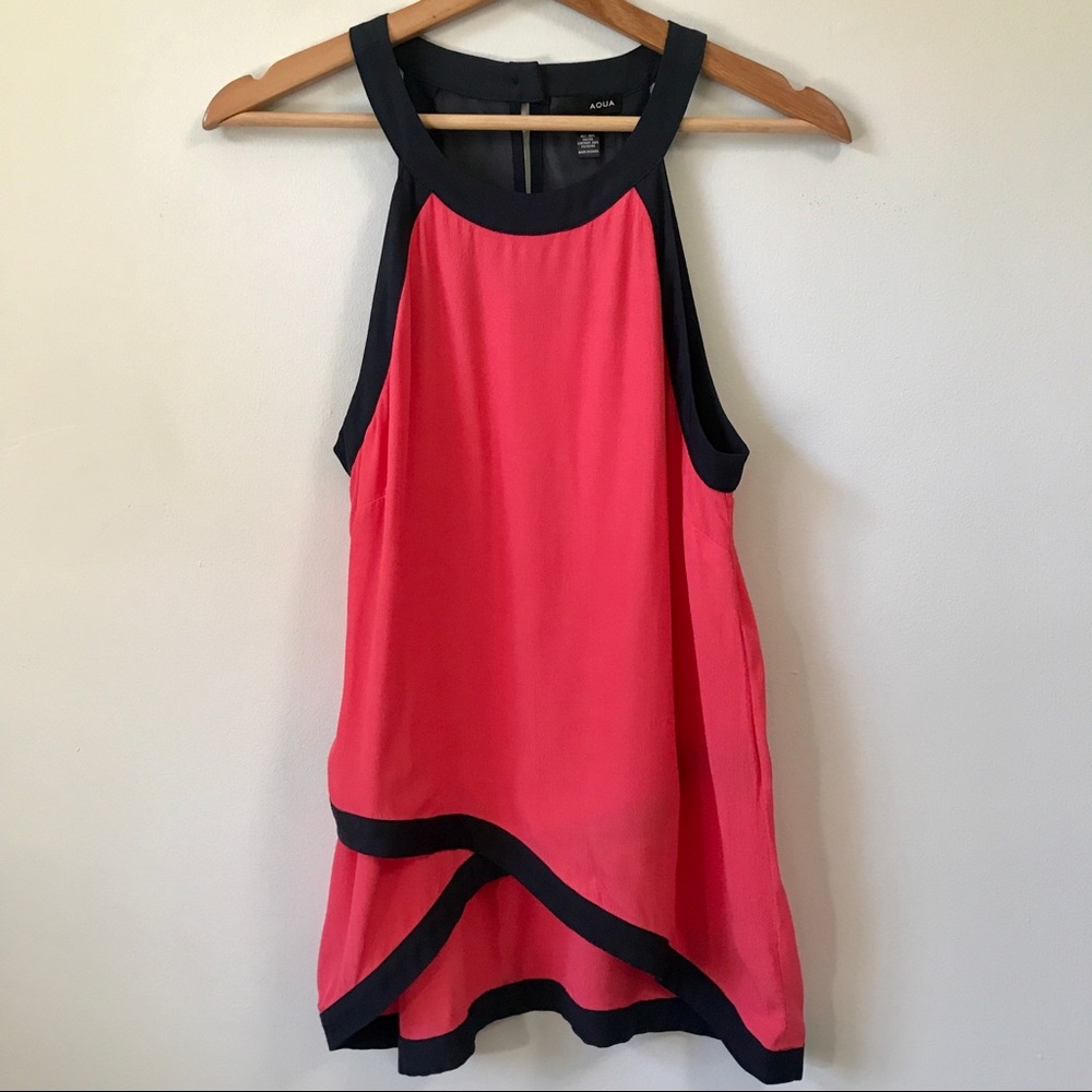 AQUA Pink & Blue High Neck Sleeveless Blouse, L